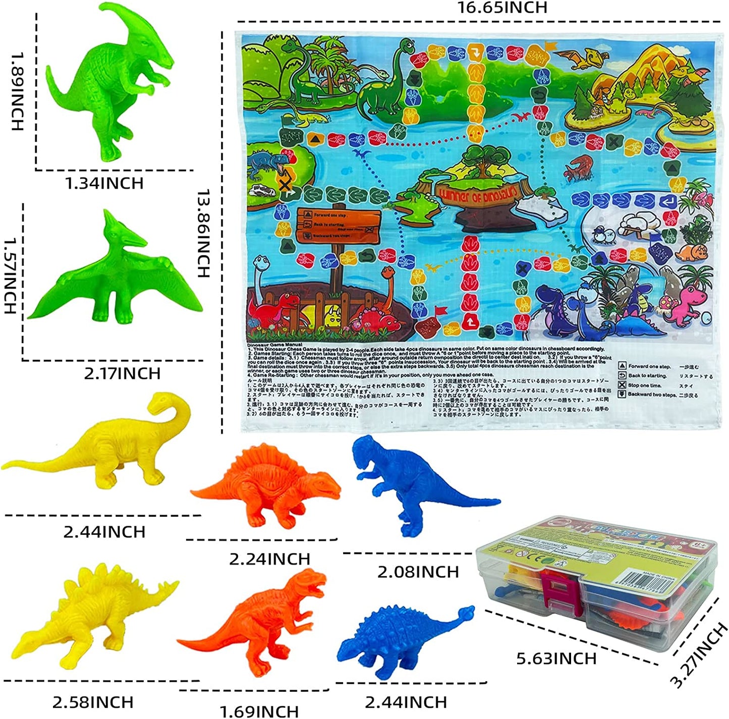 Blooming lilies Dinosuar Toys Flying Chess Travel Playset for 3 4 5 6 Years olds Boys Girls Kids - with Solid Dinosaurs Figures and Park Map,Great Board Game Adults