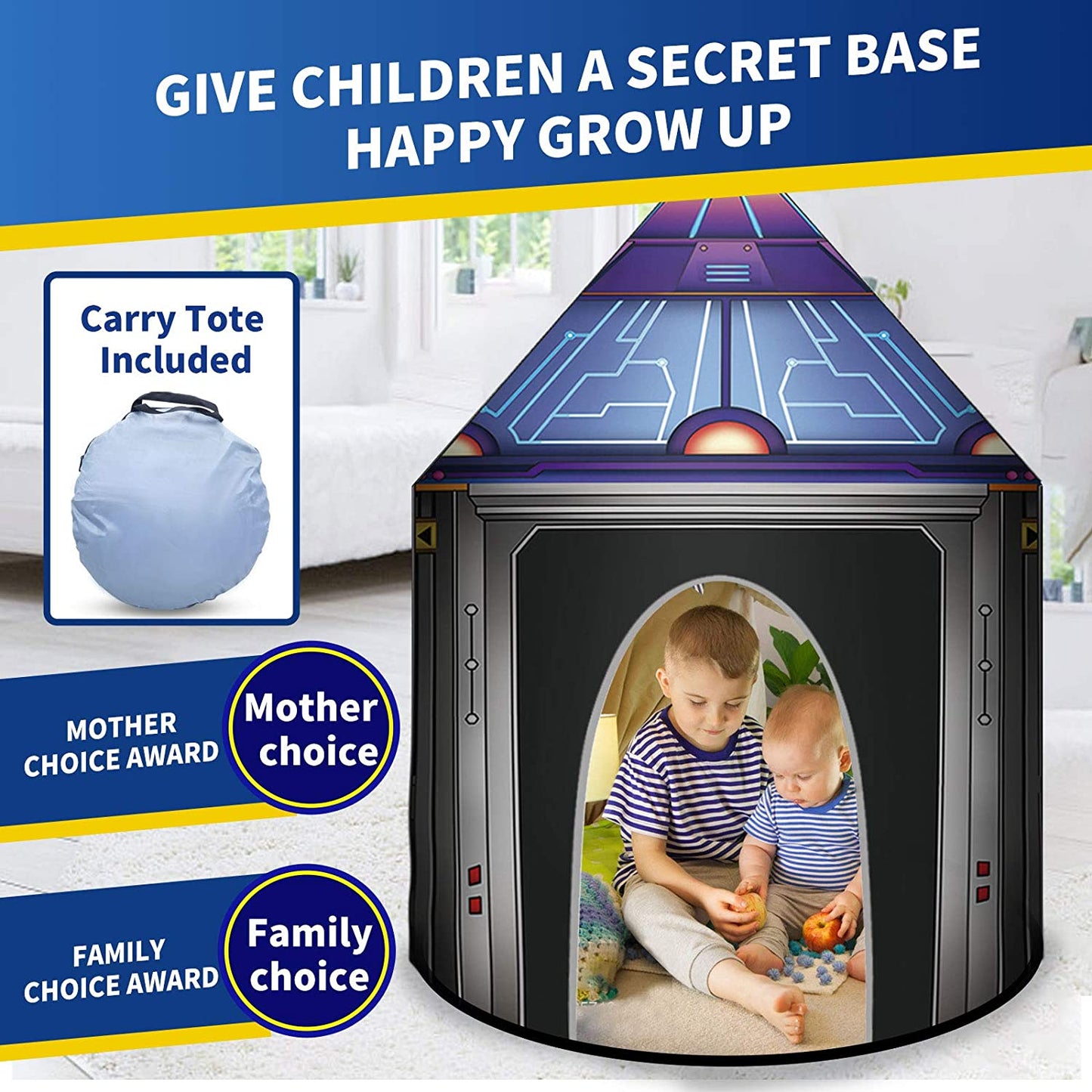 Rocket Ship Play Tent for Kids, Astronaut Spaceship Space Themed Pretend Playhouse Indoor Outdoor Games Party Children Tent Birthday Toy for Boys Girls Toddler Baby