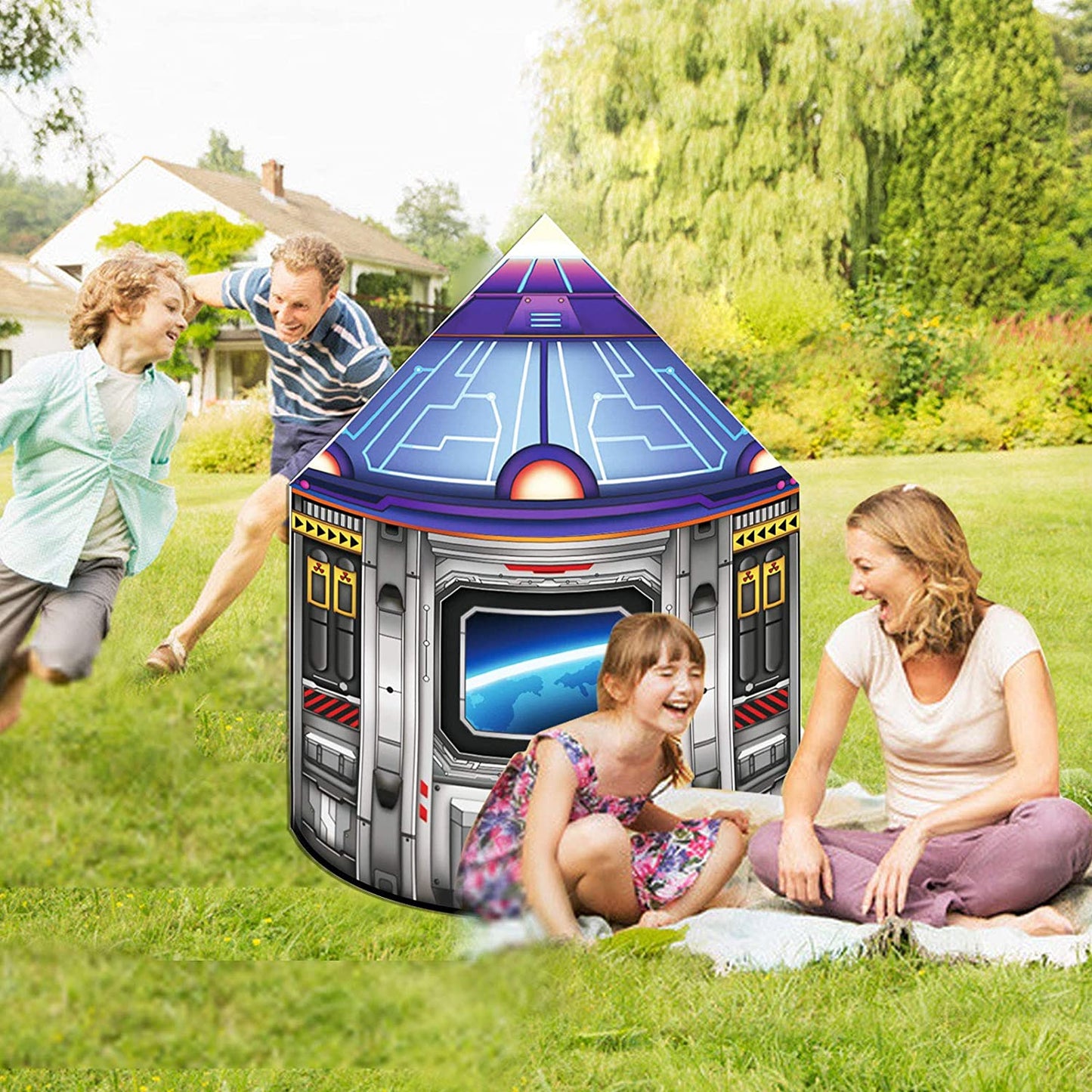 Rocket Ship Play Tent for Kids, Astronaut Spaceship Space Themed Pretend Playhouse Indoor Outdoor Games Party Children Tent Birthday Toy for Boys Girls Toddler Baby