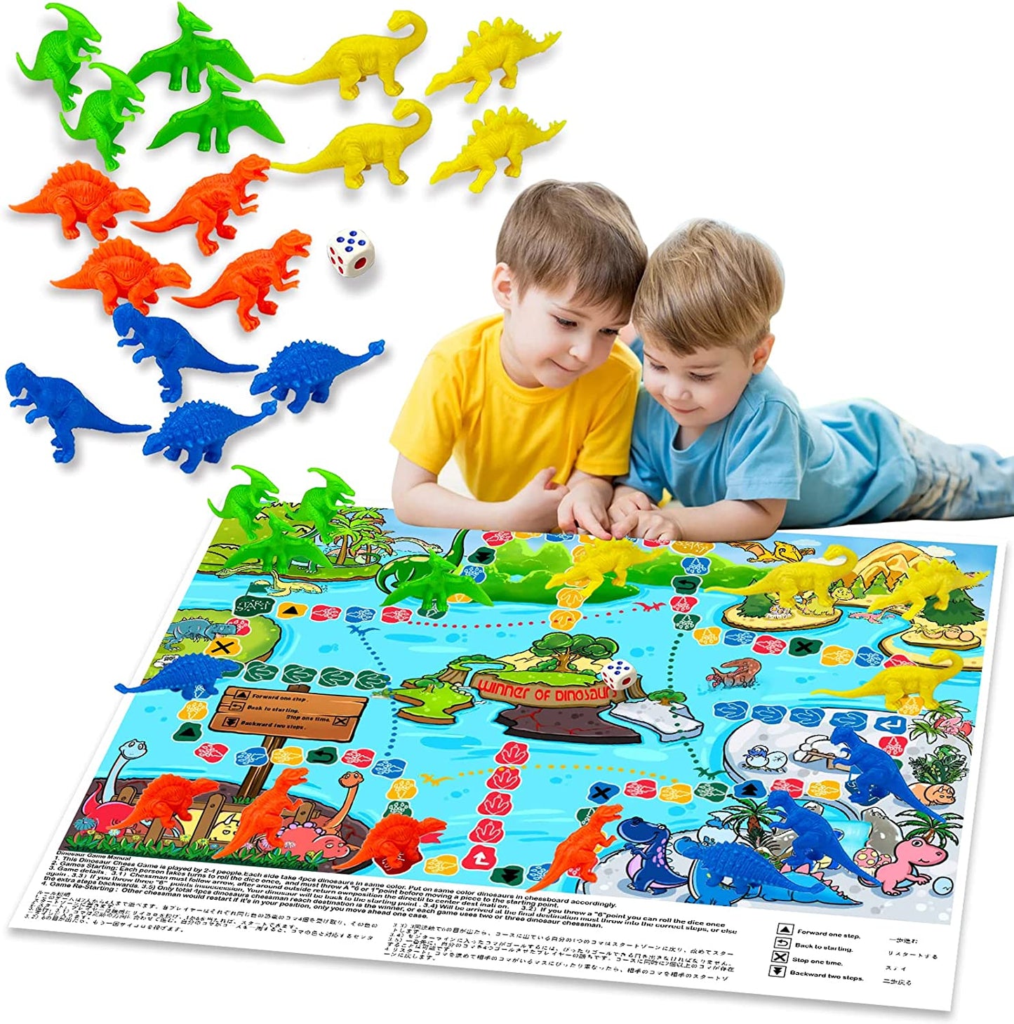 Blooming lilies Dinosuar Toys Flying Chess Travel Playset for 3 4 5 6 Years olds Boys Girls Kids - with Solid Dinosaurs Figures and Park Map,Great Board Game Adults