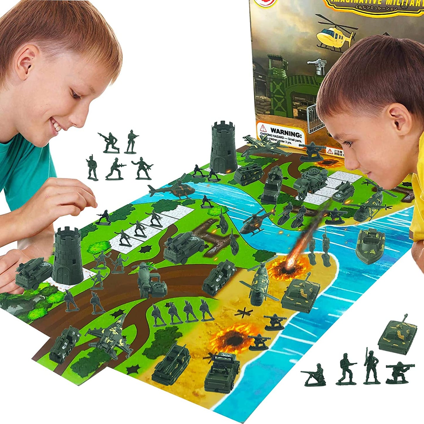 Toys for Boys|Army Men Toys for Boys|Army Men|Army Toys-46 Pcs Army Scene Box-Mini Action Figure Play Set with Soldiers, Vehicles ,Tanks , Aircrafts & Boats (Army)