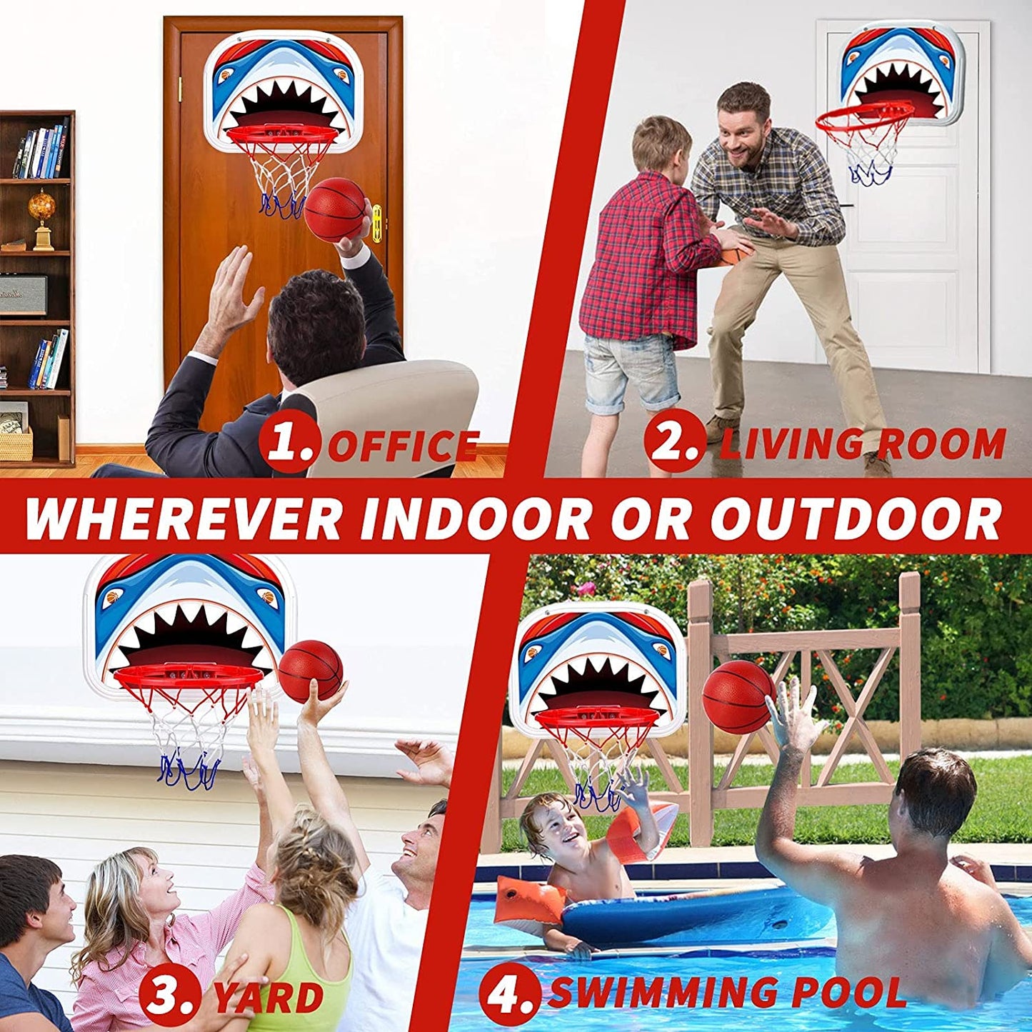 Toddler Basketball Hoop, Kids Basketball Hoop Set- Mini Basketball Hoop Door & Wall Set- Multifunction Toddler Basketball Hoop Toys for Boys Girls Indoor Outdoor Sport Games(Shark