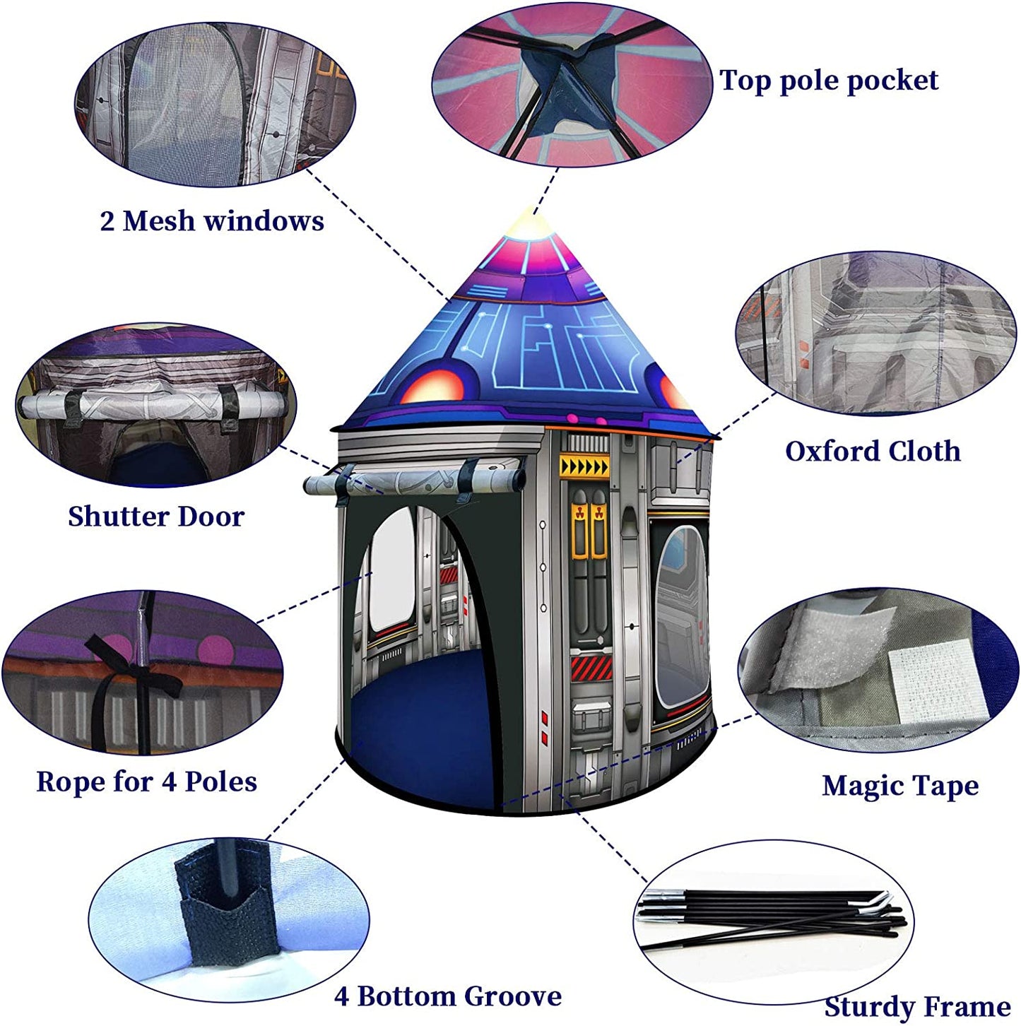 Rocket Ship Play Tent for Kids, Astronaut Spaceship Space Themed Pretend Playhouse Indoor Outdoor Games Party Children Tent Birthday Toy for Boys Girls Toddler Baby