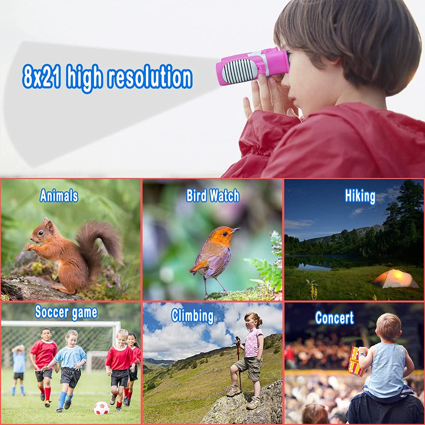Binoculars for Kids, Kids Binoculars Gifts for 3-12 Years Boys and Girls, Shockproof Compact Binoculars for Bird Watching, Travel, Camping, Pink