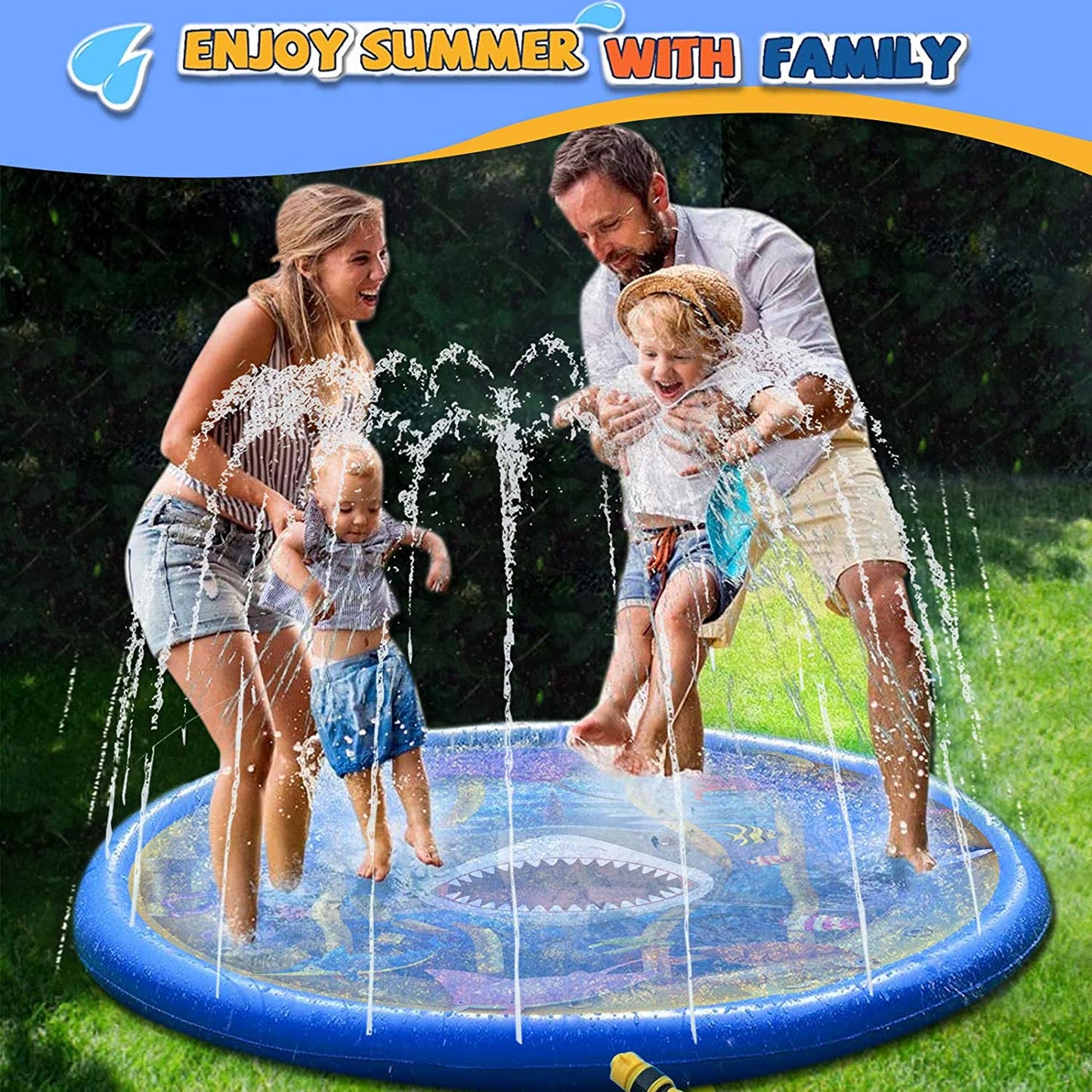 Upgraded Shark Splash Pad, Sprinkler & Splash Play Mat, Inflatable Summer Outdoor Sprinkler Pad Water Toys Fun for Children, Infants, Toddlers, Boys, Girls and Kids