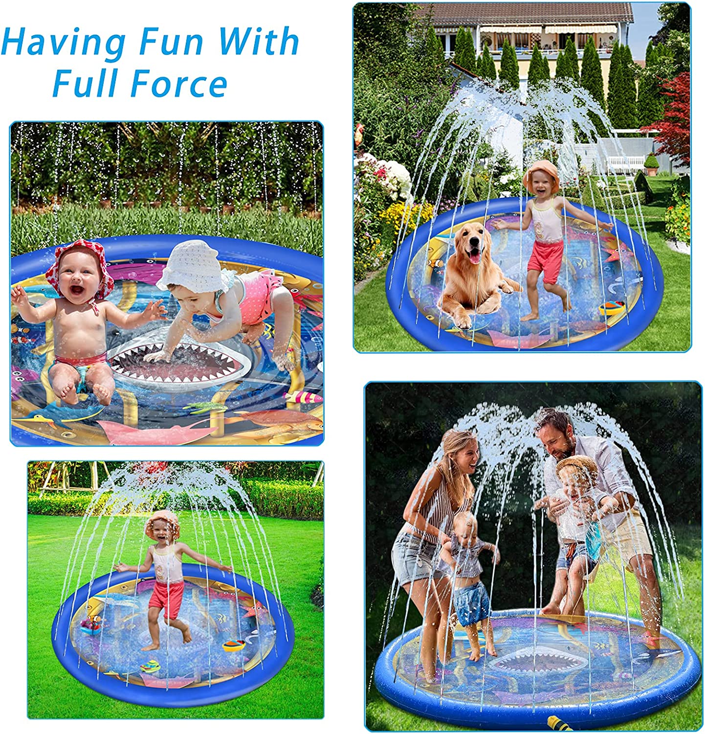 Upgraded Shark Splash Pad, Sprinkler & Splash Play Mat, Inflatable Summer Outdoor Sprinkler Pad Water Toys Fun for Children, Infants, Toddlers, Boys, Girls and Kids