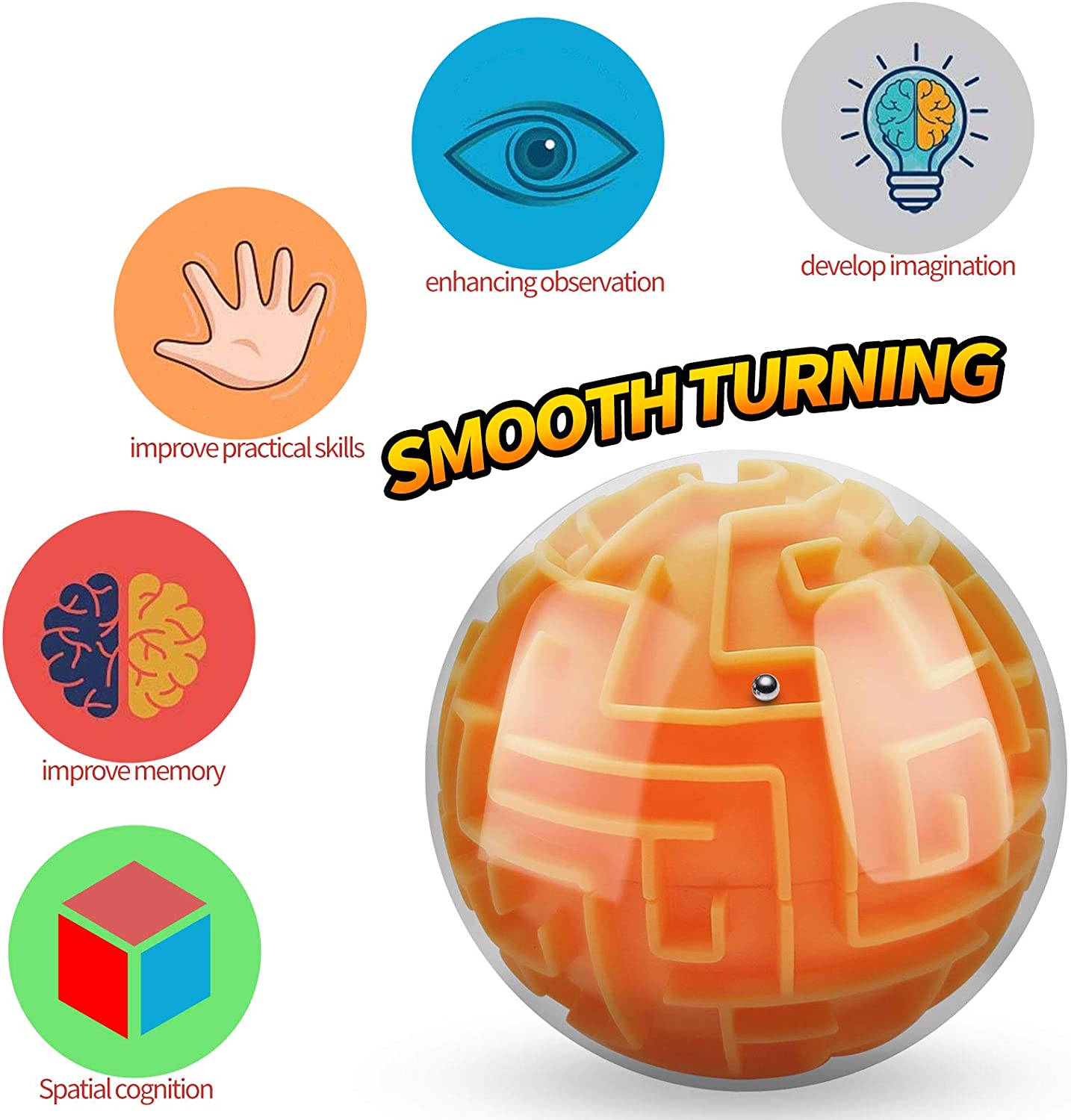 "Maze 3D Memory Sequential Maze Ball Puzzle Toy Gifts for Kids Adults - Challenges Game Lover Tiny Balls Brain Teasers Game (Orange) "